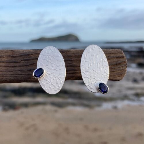 HannahLouiseLamb-scottish-jewellery-oval-seaweed-studs-with-iolites